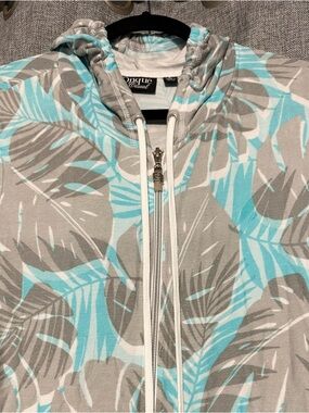 Onque Casuals Turquoise & Gray Leaf Print Zip Hoodie